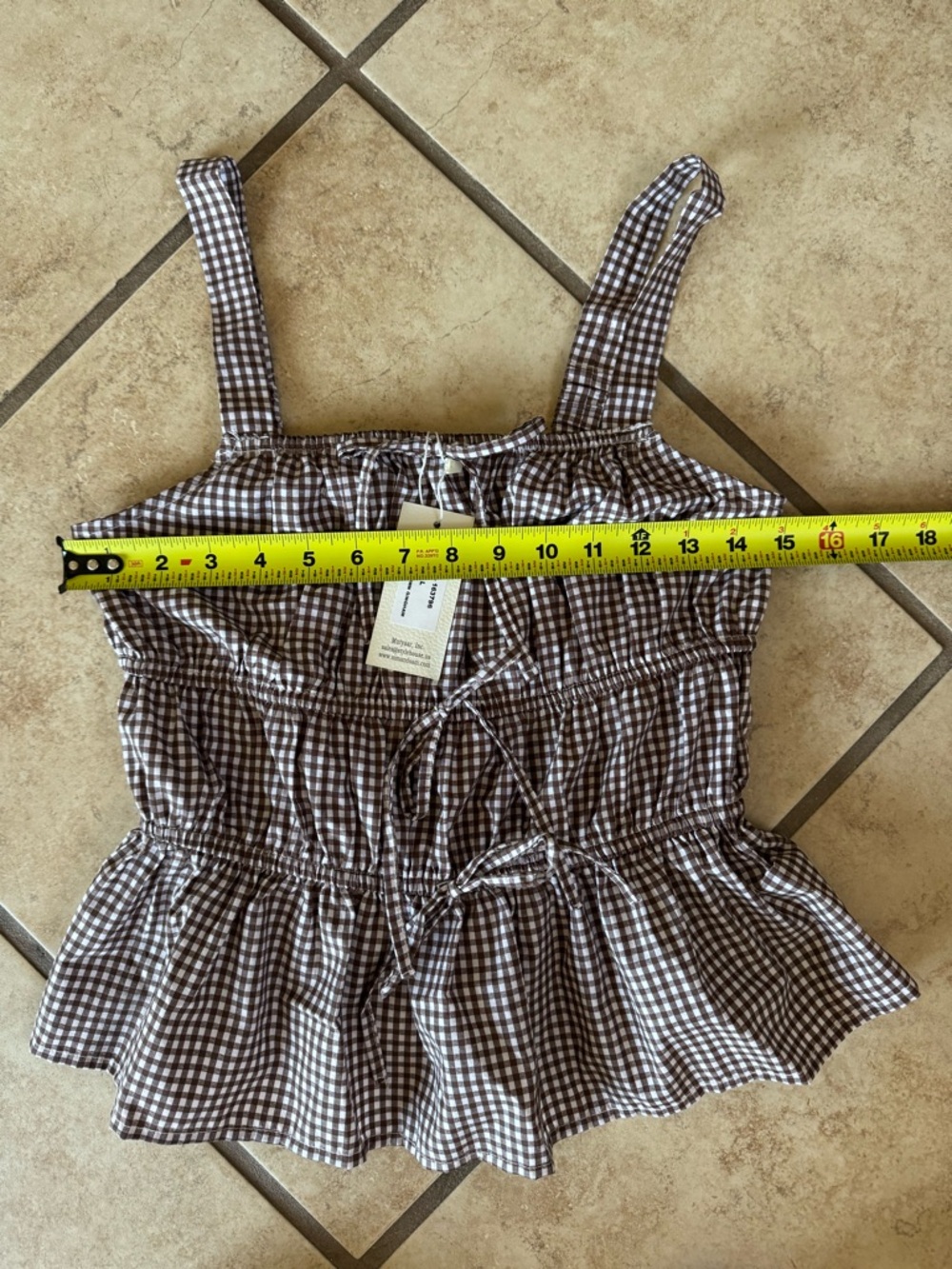 NWT Sim & Sam Brown Gingham Ruffle Tank Top - Picture 5 of 7
